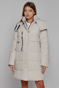 Купить Пальто утепленное с капюшоном зимнее женское бежевого цвета 52426B, фото 8