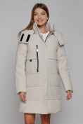 Купить Пальто утепленное с капюшоном зимнее женское бежевого цвета 52426B, фото 9