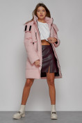 Купить Пальто утепленное с капюшоном зимнее женское розового цвета 52426R, фото 12