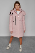Купить Пальто утепленное с капюшоном зимнее женское розового цвета 52426R, фото 9
