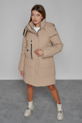 Купить Пальто утепленное с капюшоном зимнее женское светло-коричневого цвета 52426SK, фото 10