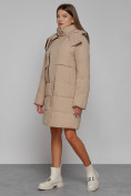 Купить Пальто утепленное с капюшоном зимнее женское светло-коричневого цвета 52426SK, фото 2