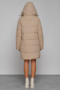Купить Пальто утепленное с капюшоном зимнее женское светло-коричневого цвета 52426SK, фото 4