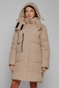 Купить Пальто утепленное с капюшоном зимнее женское светло-коричневого цвета 52426SK, фото 5