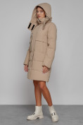Купить Пальто утепленное с капюшоном зимнее женское светло-коричневого цвета 52426SK, фото 6