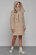 Купить Пальто утепленное с капюшоном зимнее женское светло-коричневого цвета 52426SK, фото 7