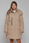 Купить Пальто утепленное с капюшоном зимнее женское светло-коричневого цвета 52426SK, фото 8