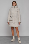 Купить Пальто утепленное с капюшоном зимнее женское бежевого цвета 52429B
