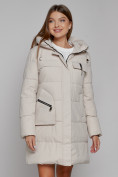 Купить Пальто утепленное с капюшоном зимнее женское бежевого цвета 52429B, фото 14