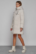 Купить Пальто утепленное с капюшоном зимнее женское бежевого цвета 52429B, фото 2