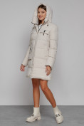 Купить Пальто утепленное с капюшоном зимнее женское бежевого цвета 52429B, фото 5