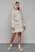 Купить Пальто утепленное с капюшоном зимнее женское бежевого цвета 52429B, фото 6