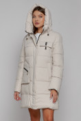 Купить Пальто утепленное с капюшоном зимнее женское бежевого цвета 52429B, фото 7