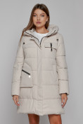 Купить Пальто утепленное с капюшоном зимнее женское бежевого цвета 52429B, фото 8