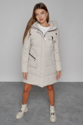 Купить Пальто утепленное с капюшоном зимнее женское бежевого цвета 52429B, фото 9