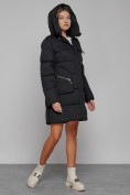 Купить Пальто утепленное с капюшоном зимнее женское черного цвета 52429Ch, фото 6