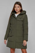 Купить Пальто утепленное с капюшоном зимнее женское цвета хаки 52429Kh, фото 10