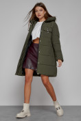 Купить Пальто утепленное с капюшоном зимнее женское цвета хаки 52429Kh, фото 13
