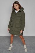 Купить Пальто утепленное с капюшоном зимнее женское цвета хаки 52429Kh, фото 14