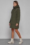 Купить Пальто утепленное с капюшоном зимнее женское цвета хаки 52429Kh, фото 2