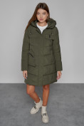 Купить Пальто утепленное с капюшоном зимнее женское цвета хаки 52429Kh, фото 6
