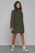 Купить Пальто утепленное с капюшоном зимнее женское цвета хаки 52429Kh, фото 8