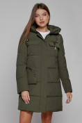 Купить Пальто утепленное с капюшоном зимнее женское цвета хаки 52429Kh, фото 9