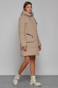 Купить Пальто утепленное с капюшоном зимнее женское светло-коричневого цвета 52429SK, фото 3