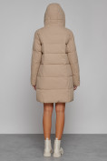 Купить Пальто утепленное с капюшоном зимнее женское светло-коричневого цвета 52429SK, фото 4