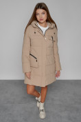 Купить Пальто утепленное с капюшоном зимнее женское светло-коричневого цвета 52429SK, фото 9