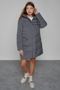 Купить Пальто утепленное с капюшоном зимнее женское темно-серого цвета 52429TC, фото 10