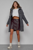Купить Пальто утепленное с капюшоном зимнее женское темно-серого цвета 52429TC, фото 11
