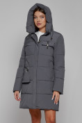 Купить Пальто утепленное с капюшоном зимнее женское темно-серого цвета 52429TC, фото 5