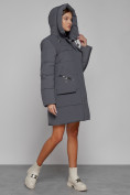 Купить Пальто утепленное с капюшоном зимнее женское темно-серого цвета 52429TC, фото 7