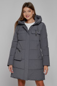 Купить Пальто утепленное с капюшоном зимнее женское темно-серого цвета 52429TC, фото 8