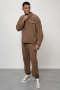 Купить Спортивный костюм мужской модный из микровельвета бежевого цвета 55002B, фото 13
