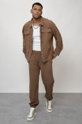 Купить Спортивный костюм мужской модный из микровельвета бежевого цвета 55002B, фото 14