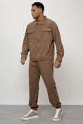 Купить Спортивный костюм мужской модный из микровельвета бежевого цвета 55002B, фото 2