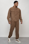 Купить Спортивный костюм мужской модный из микровельвета бежевого цвета 55002B, фото 3