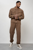 Купить Спортивный костюм мужской модный из микровельвета бежевого цвета 55002B, фото 9