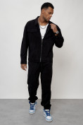 Купить Спортивный костюм мужской модный из микровельвета черного цвета 55002Ch, фото 12