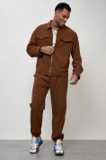 Купить Спортивный костюм мужской модный из микровельвета коричневого цвета 55002K, фото 11