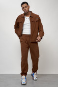 Купить Спортивный костюм мужской модный из микровельвета коричневого цвета 55002K, фото 12