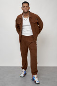 Купить Спортивный костюм мужской модный из микровельвета коричневого цвета 55002K, фото 13