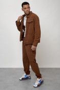 Купить Спортивный костюм мужской модный из микровельвета коричневого цвета 55002K, фото 14