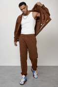 Купить Спортивный костюм мужской модный из микровельвета коричневого цвета 55002K, фото 15