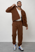 Купить Спортивный костюм мужской модный из микровельвета коричневого цвета 55002K, фото 16