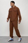 Купить Спортивный костюм мужской модный из микровельвета коричневого цвета 55002K, фото 2