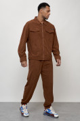 Купить Спортивный костюм мужской модный из микровельвета коричневого цвета 55002K, фото 3