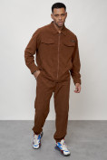 Купить Спортивный костюм мужской модный из микровельвета коричневого цвета 55002K, фото 9